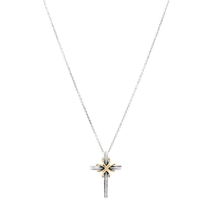 Tiffany Sterling Silver 18K Yellow Gold Cross Pendant Necklace 1 of 6