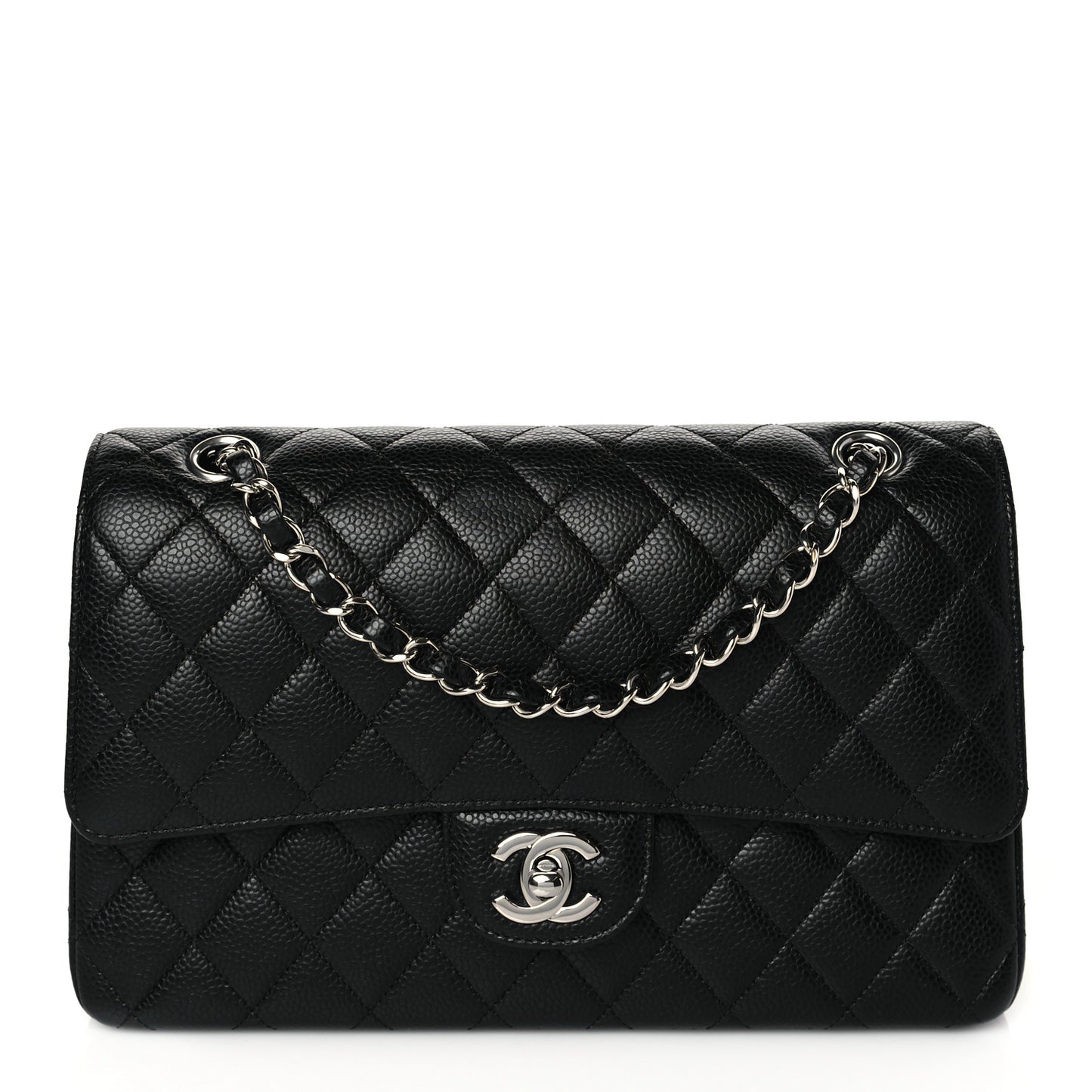 Caviar Quilted Medium Double Flap Black