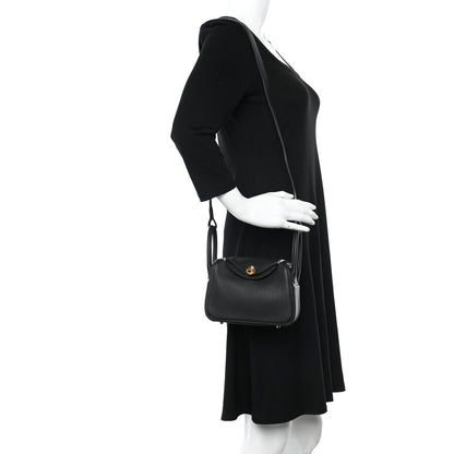 Hermes Taurillon Clemence Mini Lindy 20 Black 2 of 11