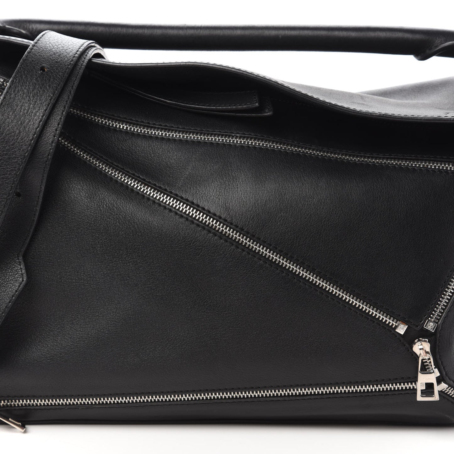 Calfskin Zipper Puzzle Bag Black
