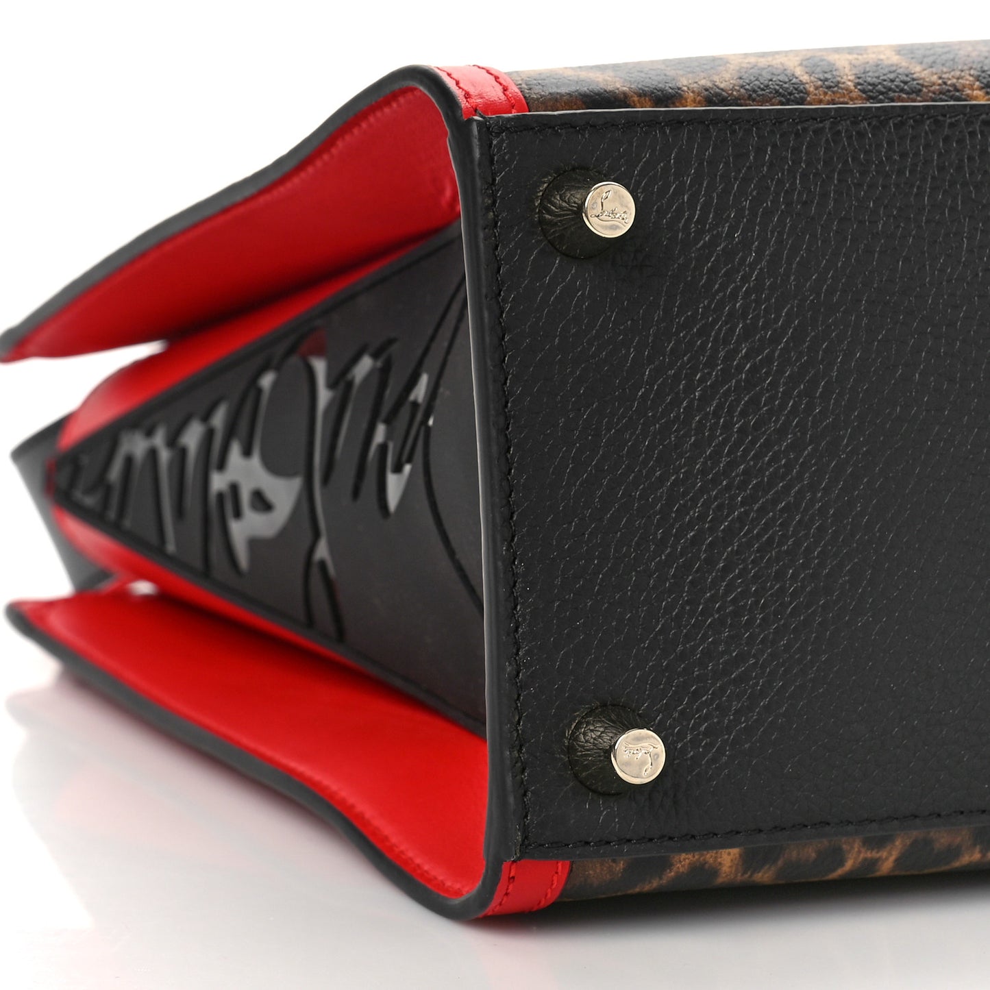 Calfskin Leopard Spiked Medium Paloma Red