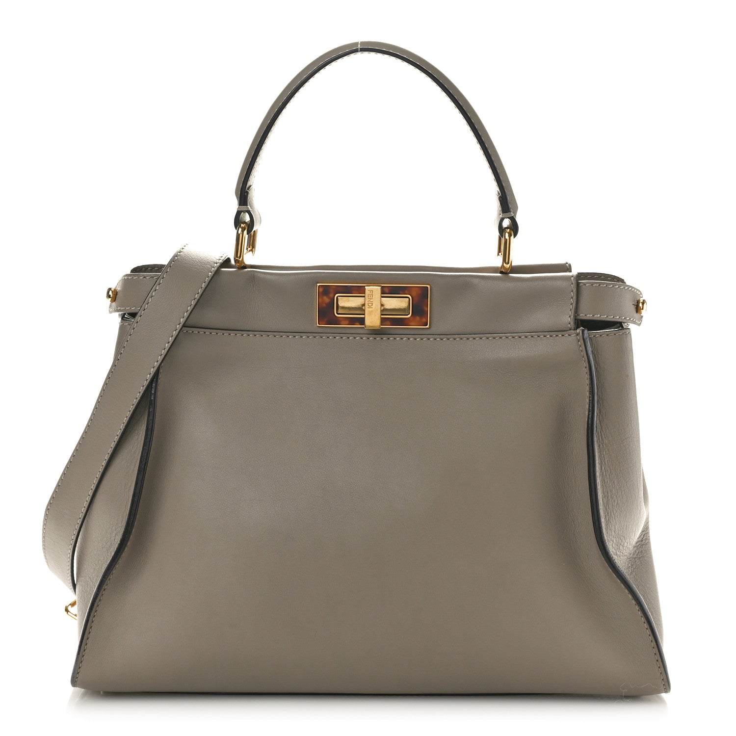 Fendi Vitello Seta Plexiglass Tortoise Medium Peekaboo Iconic Satchel Tortora 1 of 9