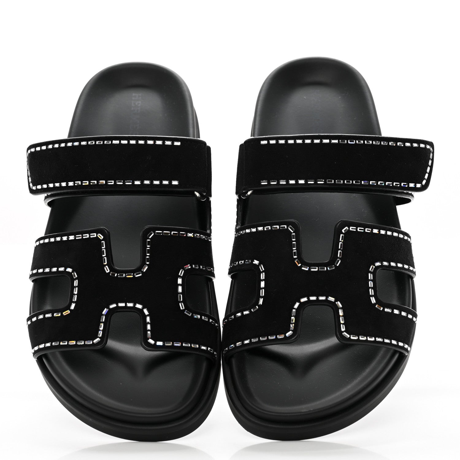 Hermes Suede Crystal Womens Chypre Sandals 38 Black 1280862