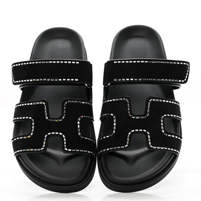 Hermes Suede Crystal Womens Chypre Sandals 38 Black 5 of 14