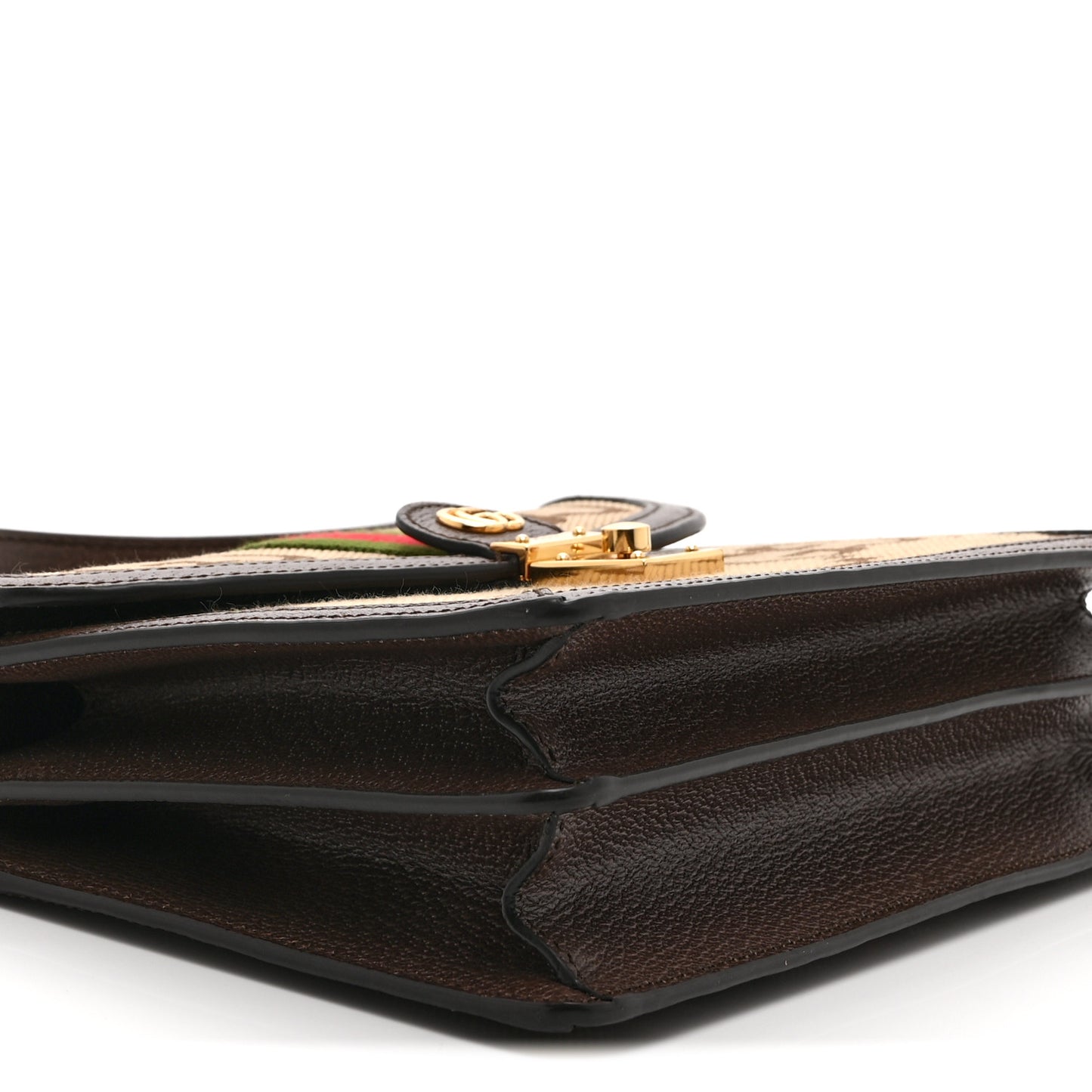 Monogram Jumbo GG Textured Dollar Calfskin Web Small Ophidia Padlock Top Handle Bag Camel Ebony New Acero