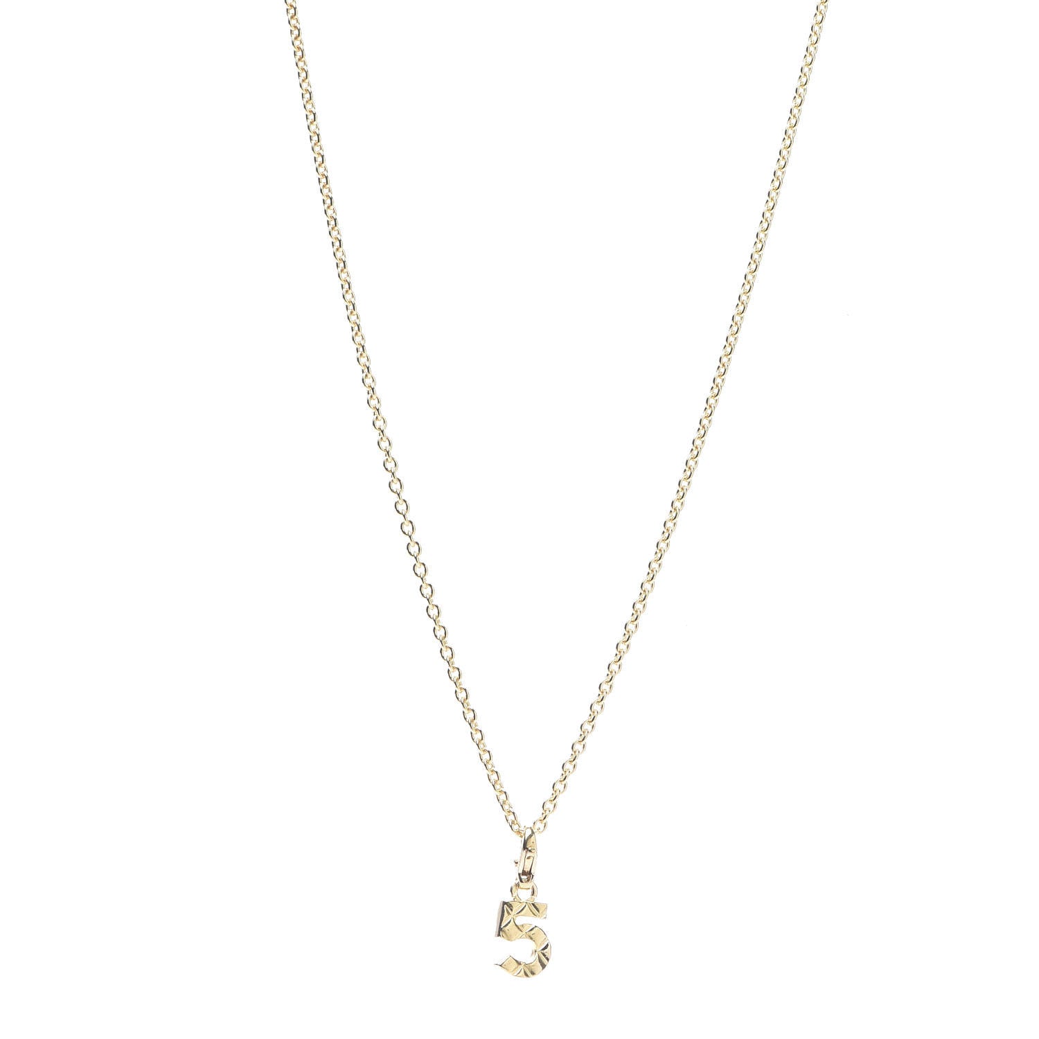 Chanel 18K Yellow Gold Quilted No.5 Charm Pendant Necklace 1 of 5
