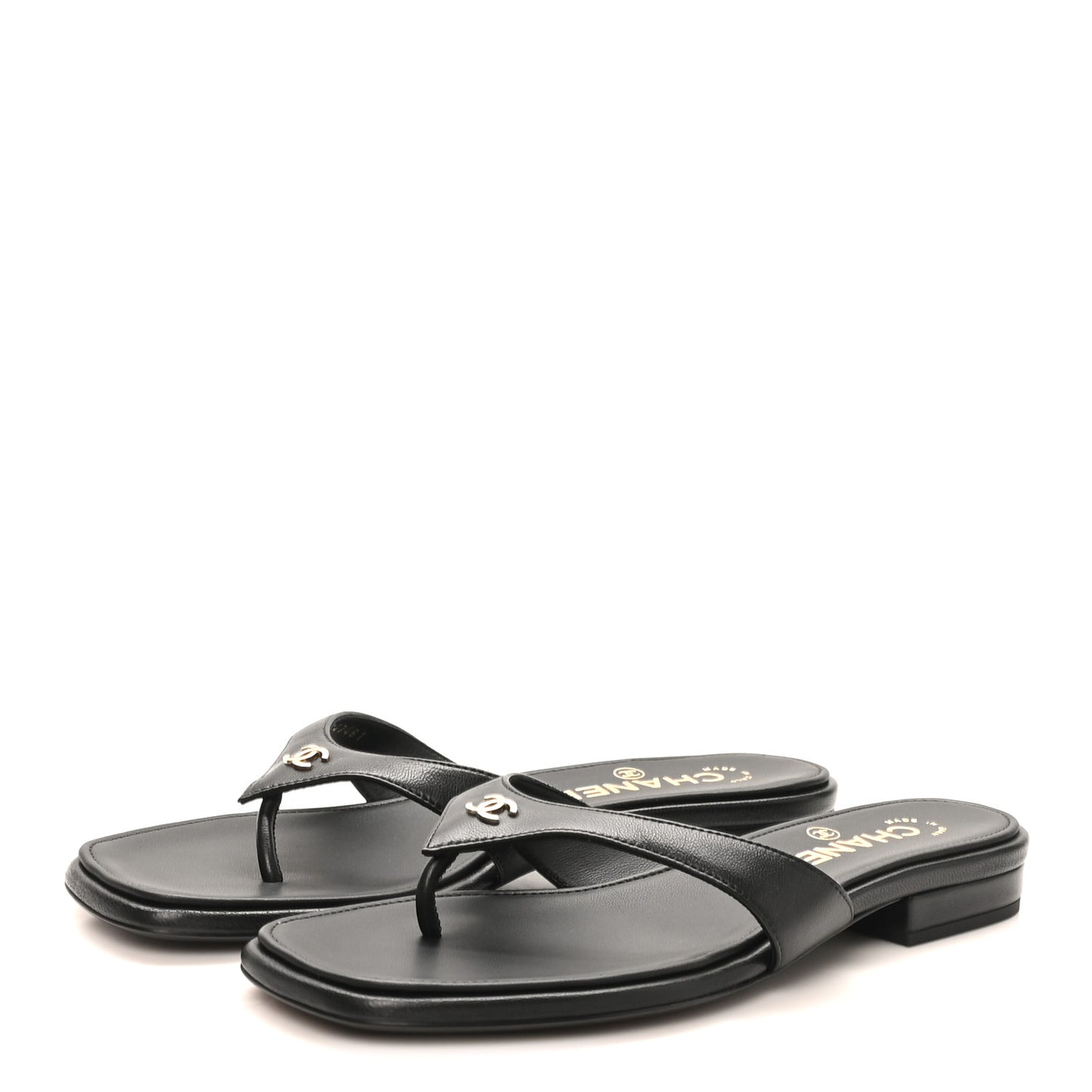 Lambskin CC Thong Sandals 37 Black