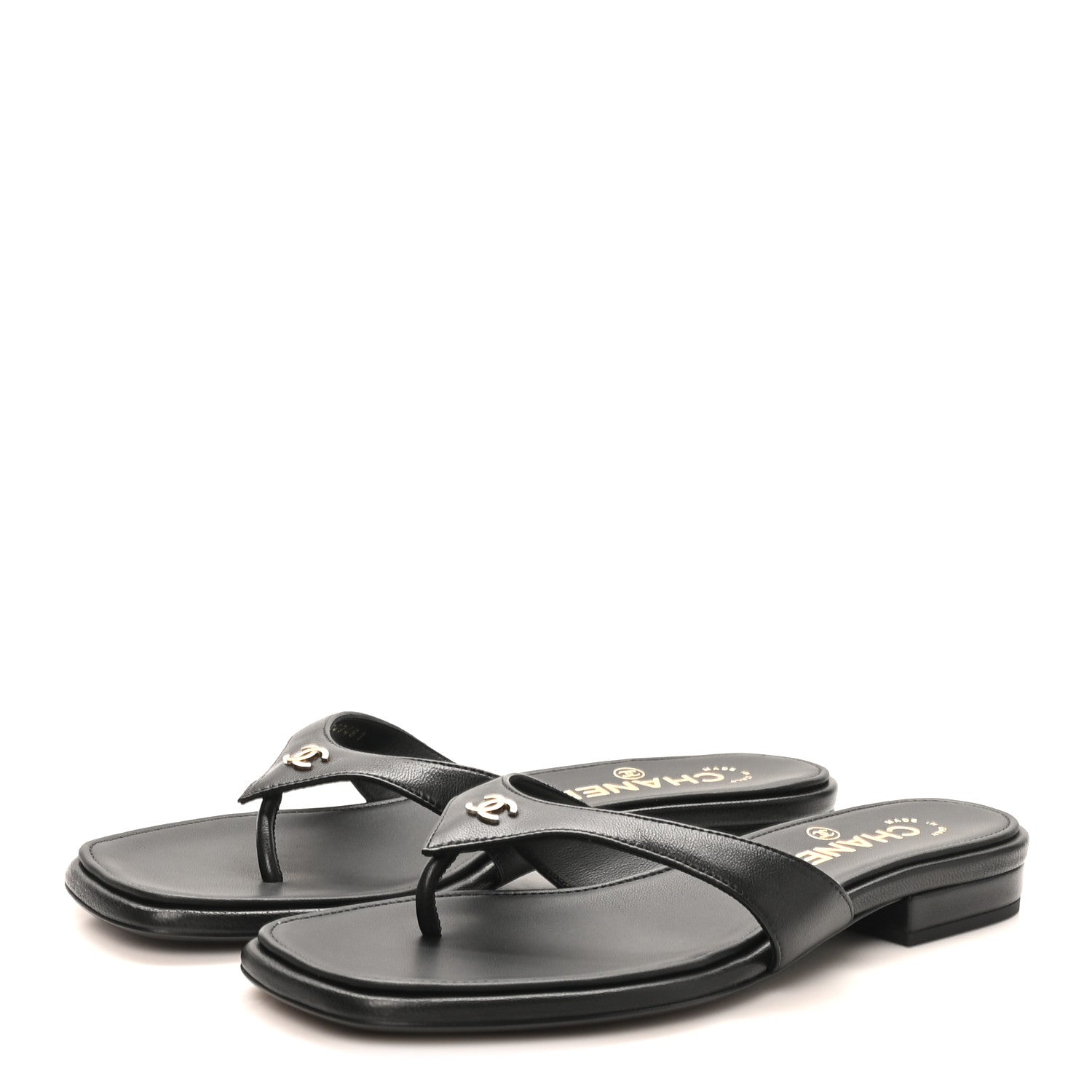 Chanel Lambskin CC Thong Sandals 37 Black 4 of 9