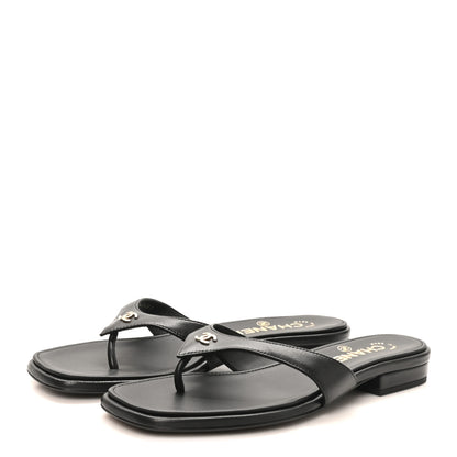 Chanel Lambskin CC Thong Sandals 37 Black 4 of 9
