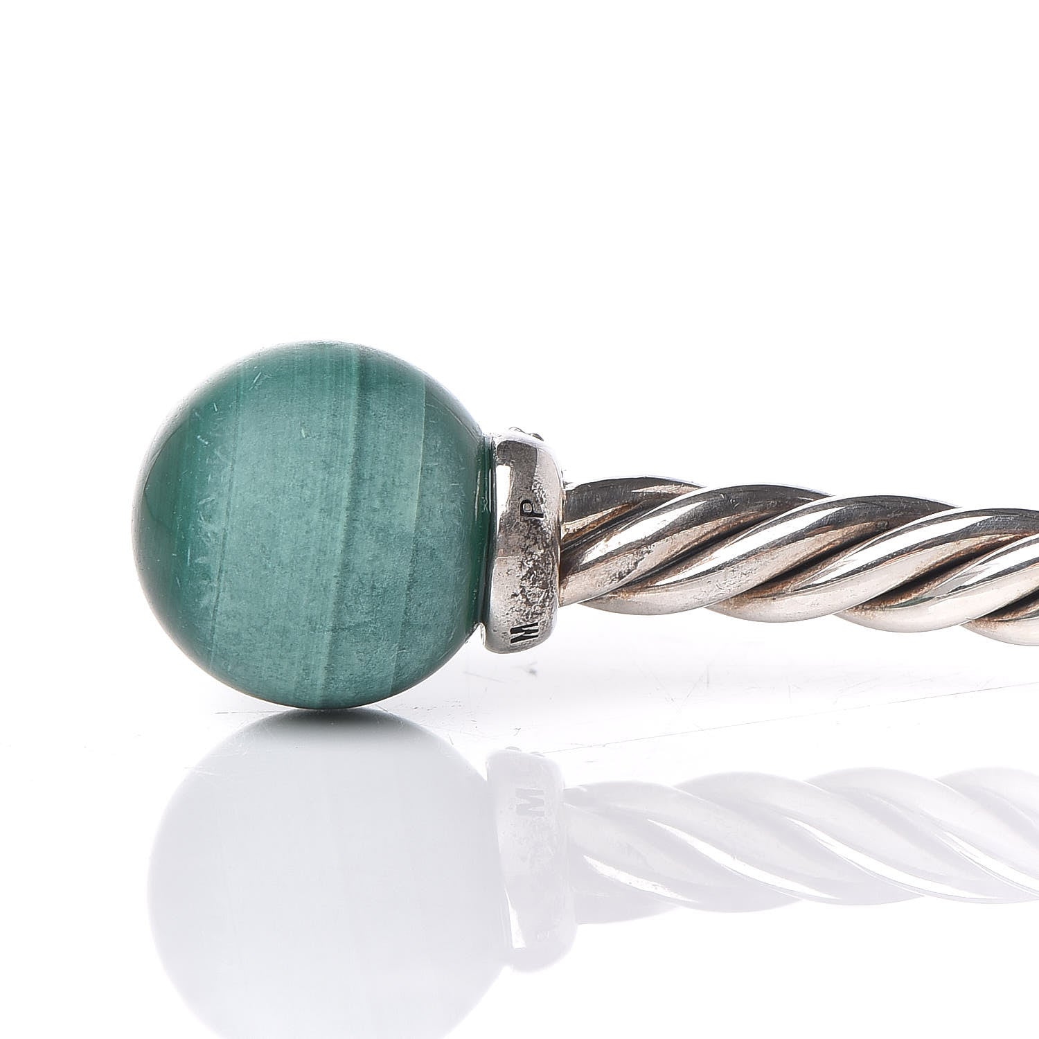 David Yurman Sterling Silver Diamond Malachite 9mm Solari Bracelet 4 of 5