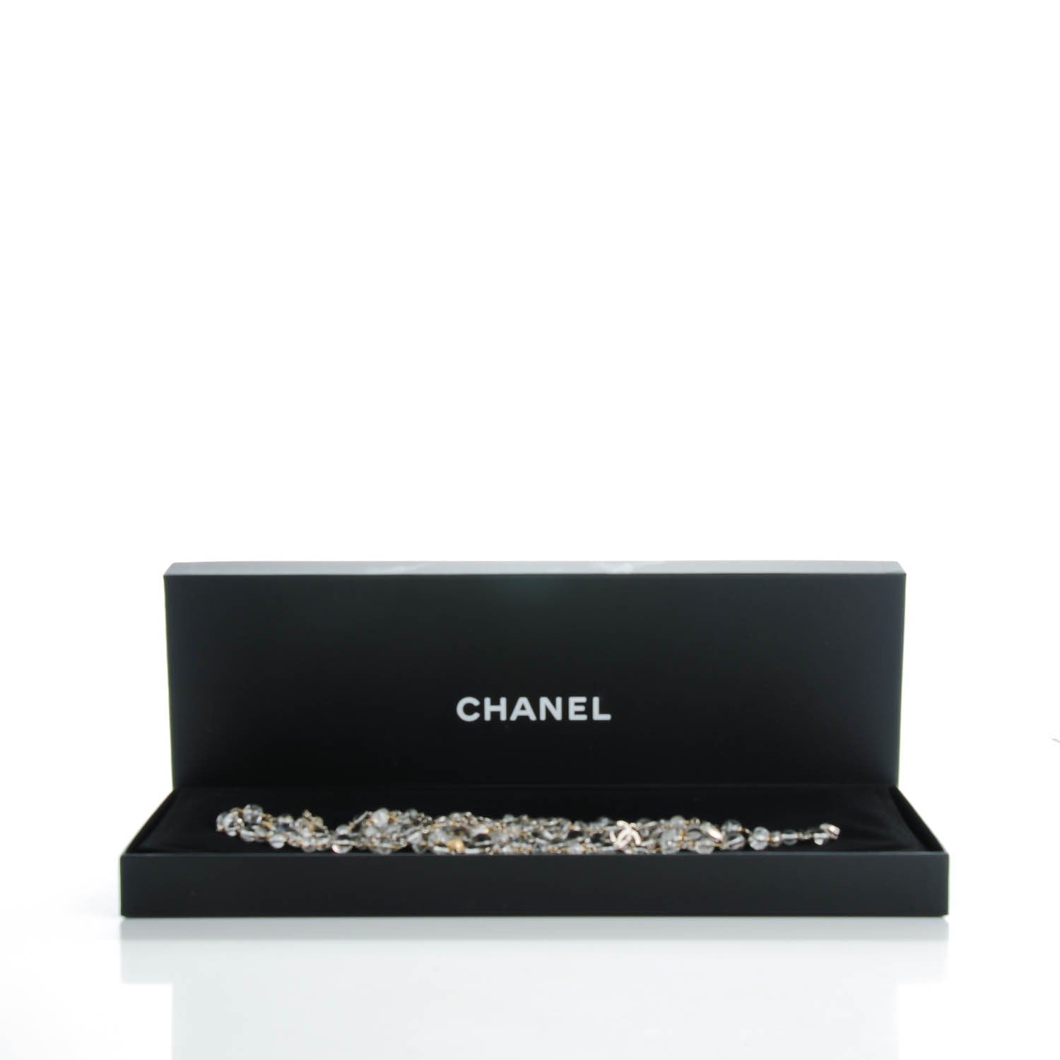 Chanel Crystal Glass Beaded CC Long Necklace Silver 6 of 6