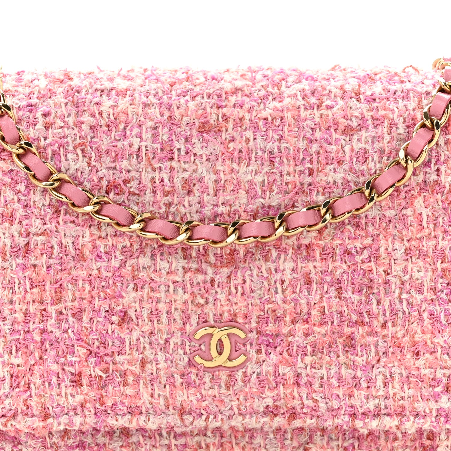 Chanel Tweed Quilted Wallet On Chain WOC Pink 9 of 13