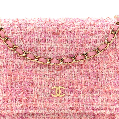 Chanel Tweed Quilted Wallet On Chain WOC Pink 9 of 13
