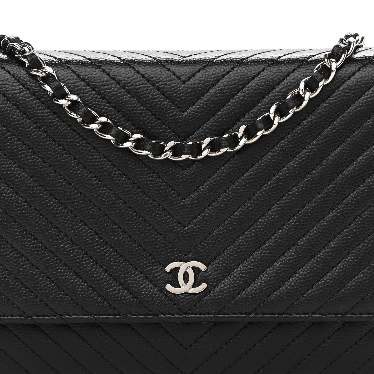 Caviar Chevron Quilted Wallet On Chain WOC Black