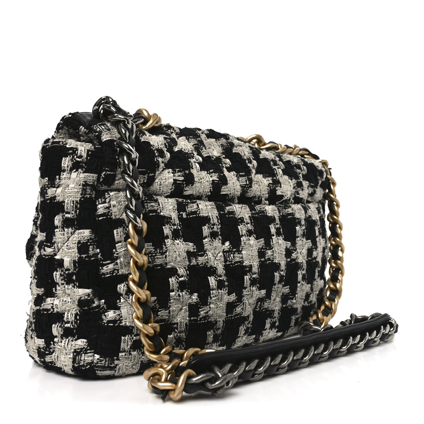 Tweed Quilted Large Chanel 19 Flap Black Ecru White