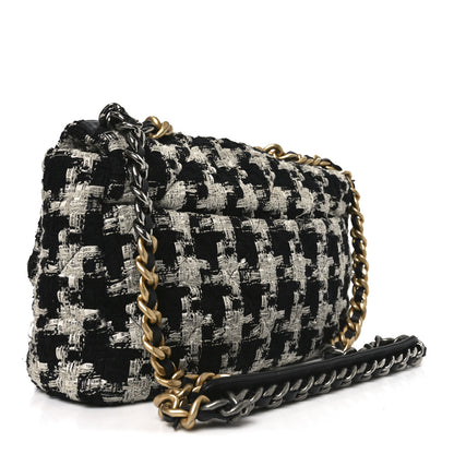 Chanel Tweed Quilted Large Chanel 19 Flap Black Ecru White 3 of 12