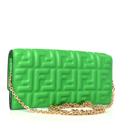 Fendi Nappa Matisse FF Embossed Continental Wallet On Chain Tomatillo 3 of 7