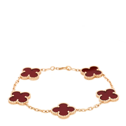 Van Cleef & Arpels 18K Yellow Gold Carnelian 5 Motifs Vintage Alhambra Bracelet 1 of 5