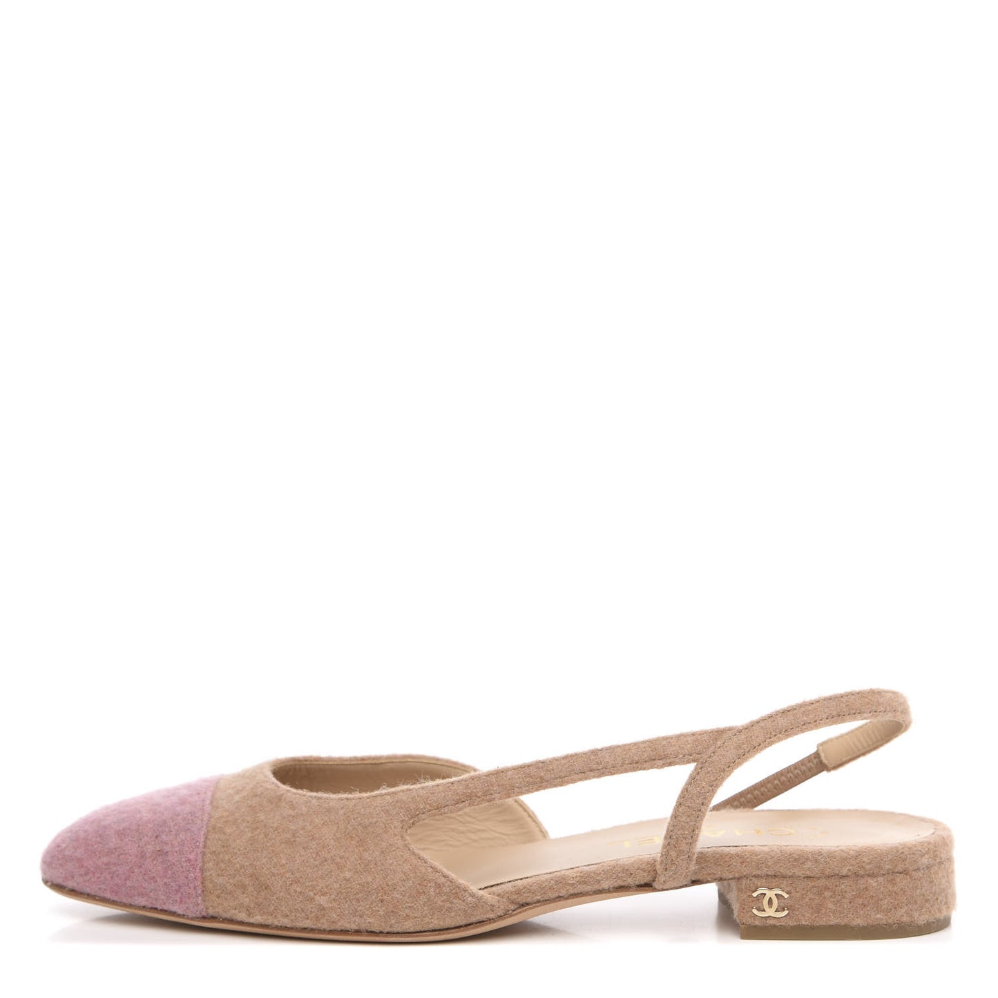 Wool Cap Toe CC Slingback Flat 40 Beige Pink
