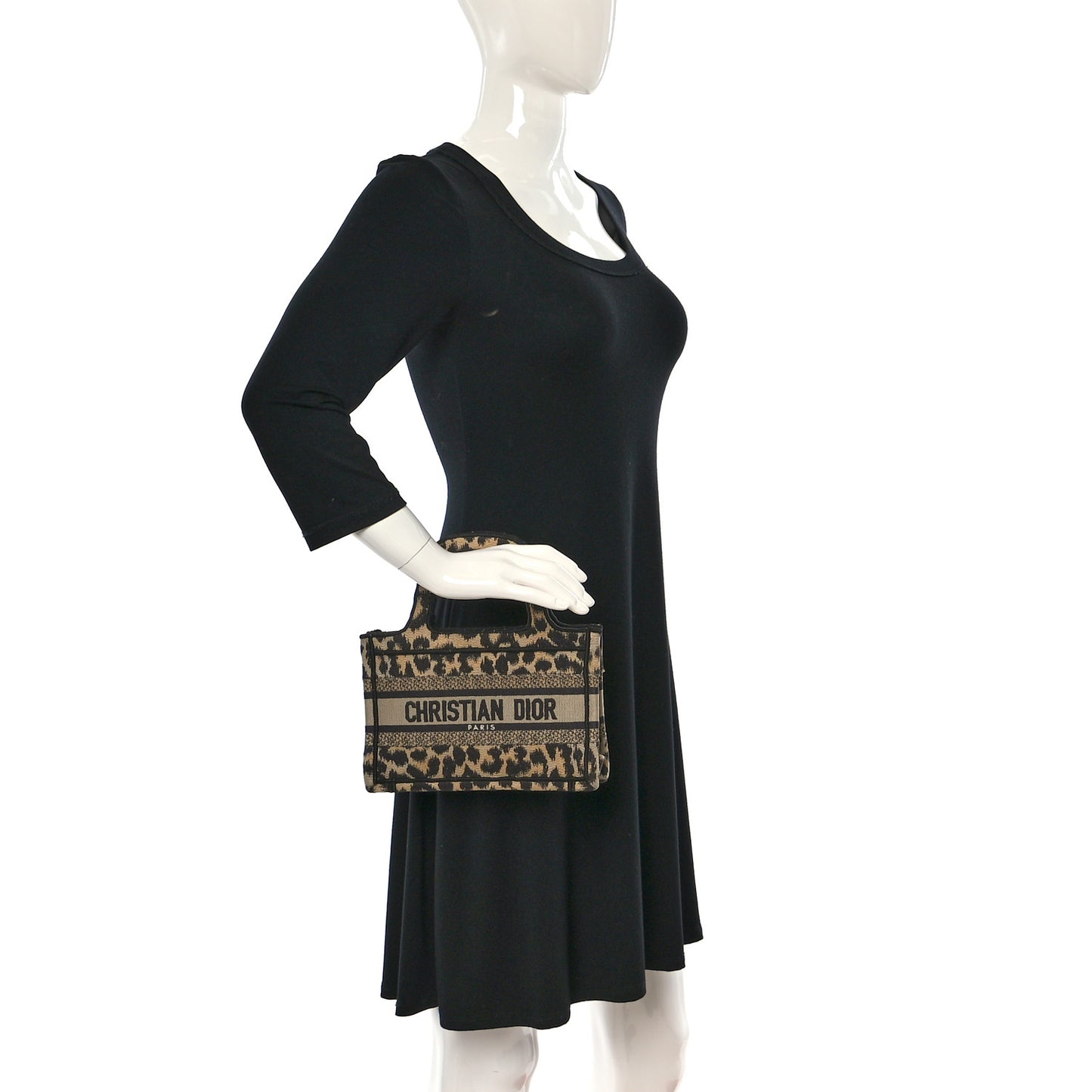 Canvas Mizza Embroidered Mini Leopard Book Tote Beige