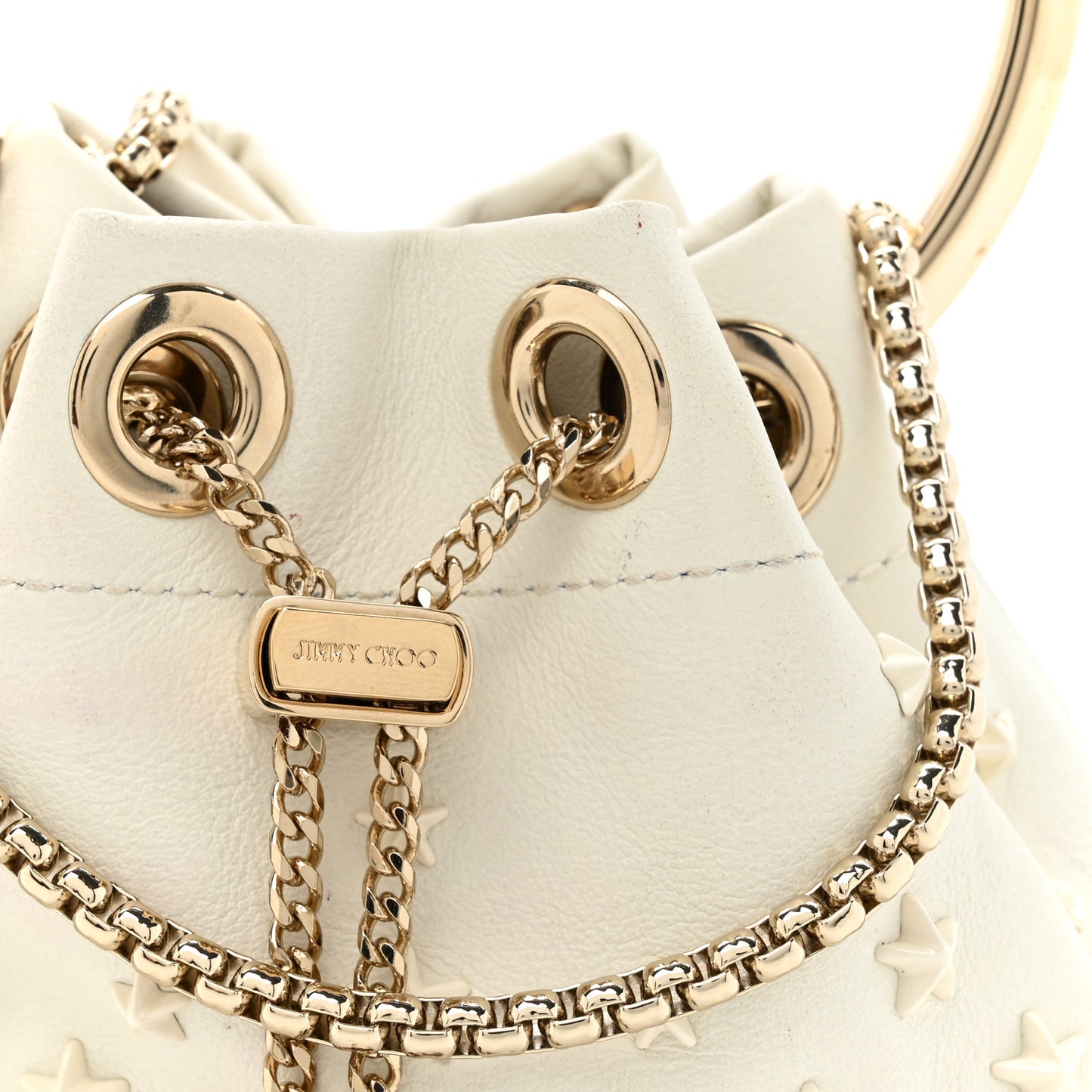 Goatskin Micro Star Studded Bon Bon Bucket Bag White