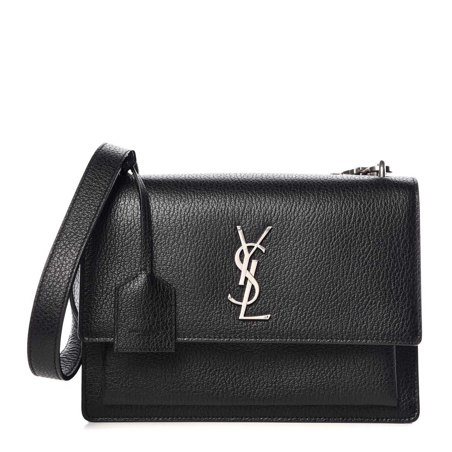 Grained Calfskin Medium Monogram Sunset Satchel Black
