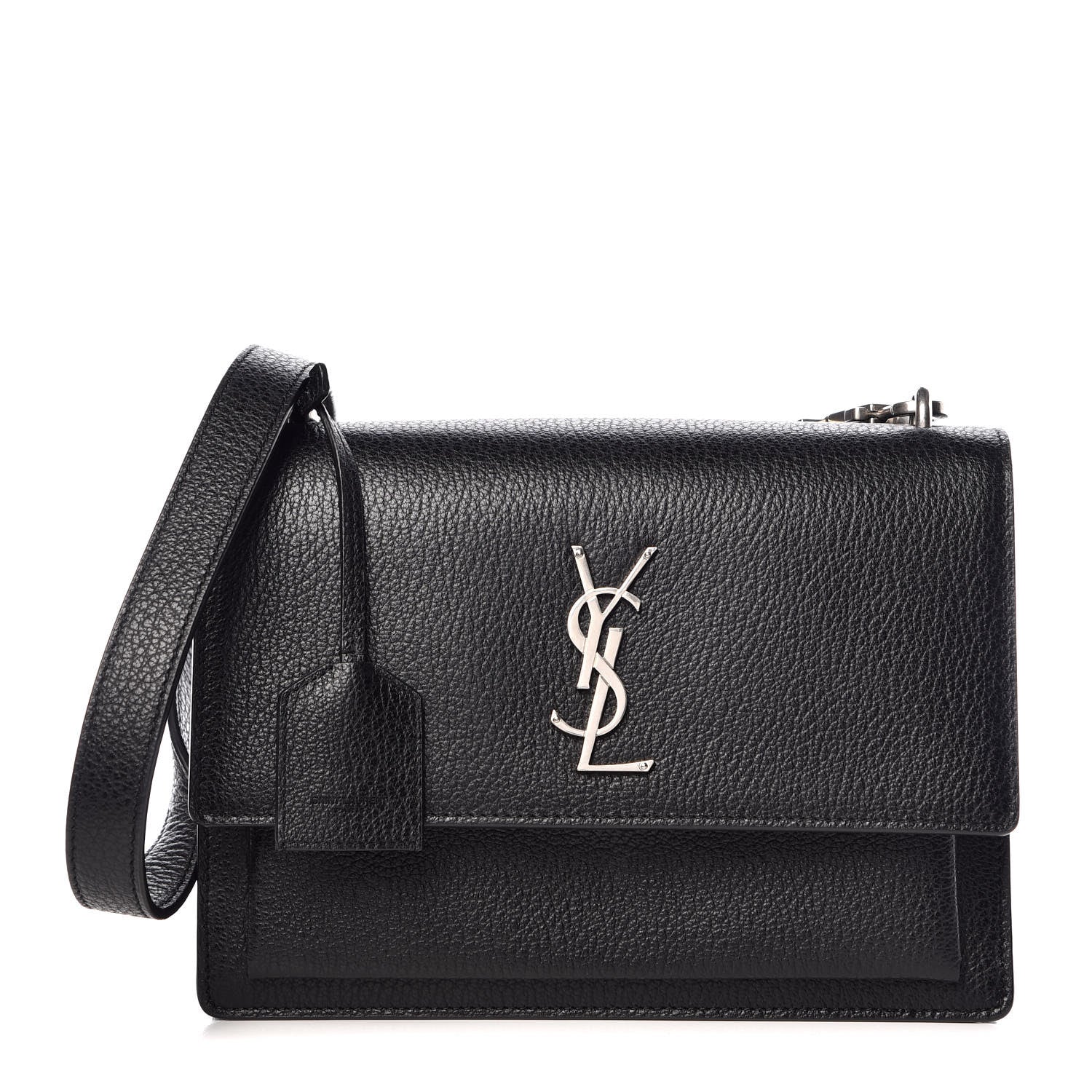 Saint Laurent Grained Calfskin Medium Monogram Sunset Satchel Black 1 of 9