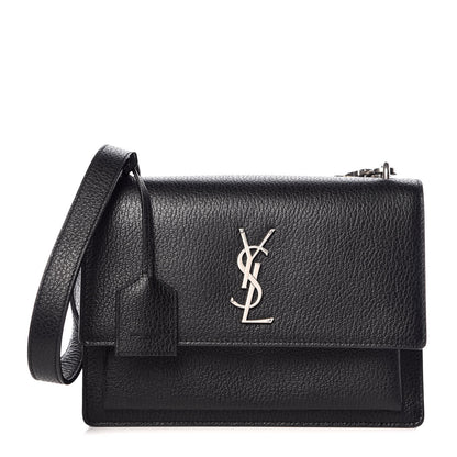 Saint Laurent Grained Calfskin Medium Monogram Sunset Satchel Black 1 of 9
