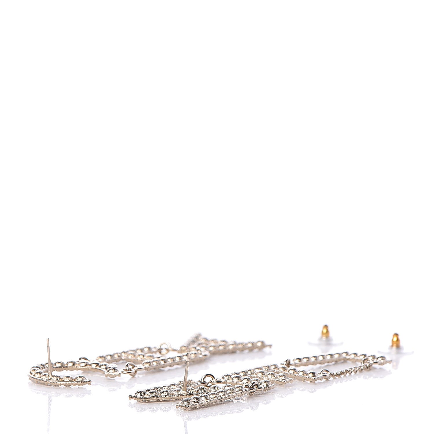 Chanel Crystal Cha-Nel Logo Drop Earrings Gold 4 of 5