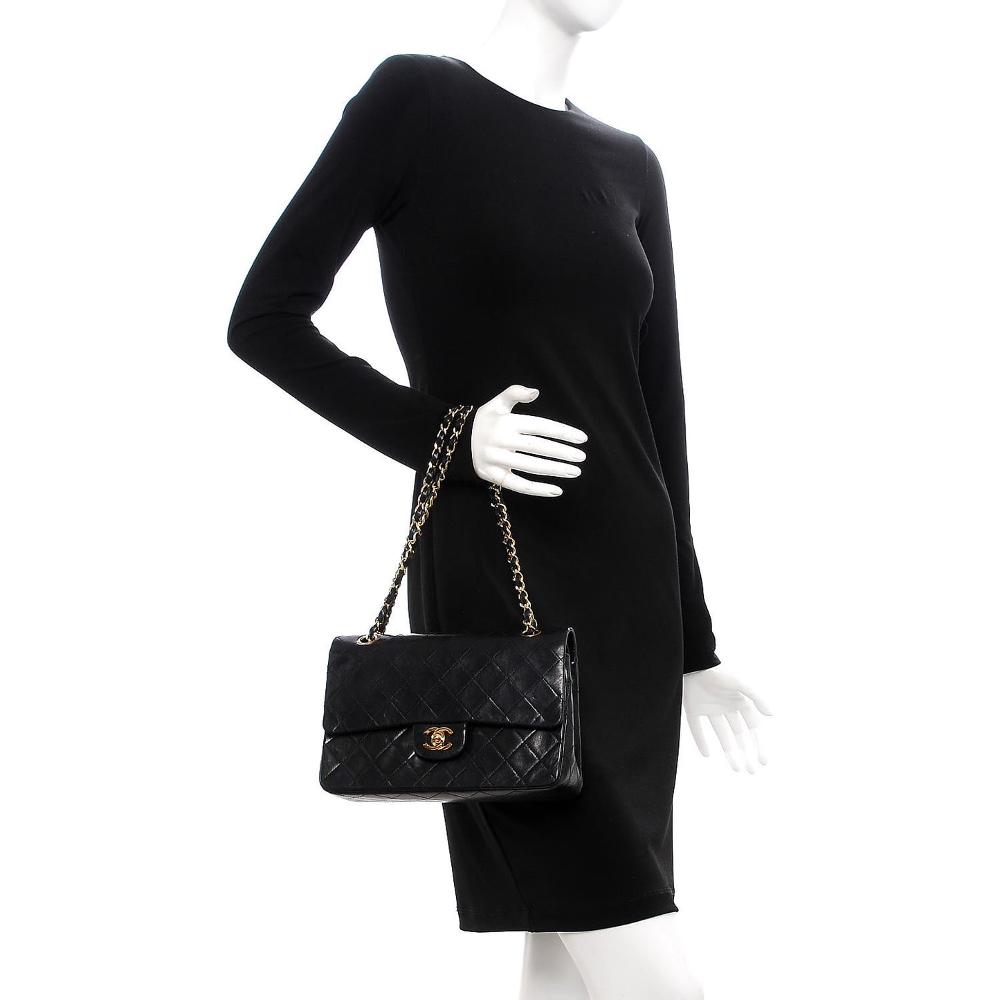 Lambskin Quilted Medium Double Flap Black