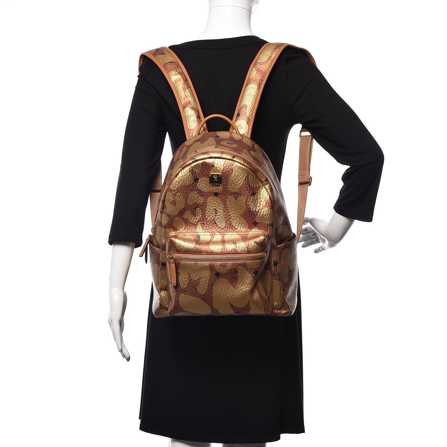 Metallic Visetos Leopard Print Small Stark Backpack Cognac