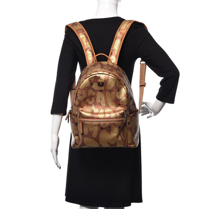 MCM Metallic Visetos Leopard Print Small Stark Backpack Cognac 2 of 11