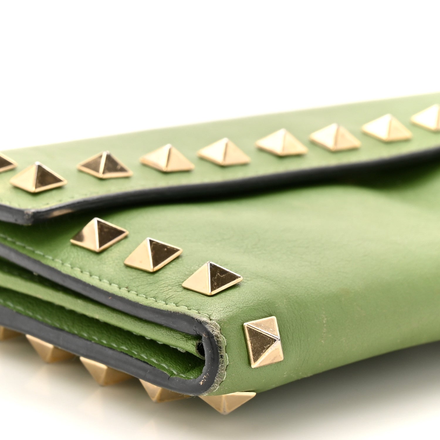 Valentino Garavani Calfskin Rockstud Wristlet Travel Wallet Green 12 of 17