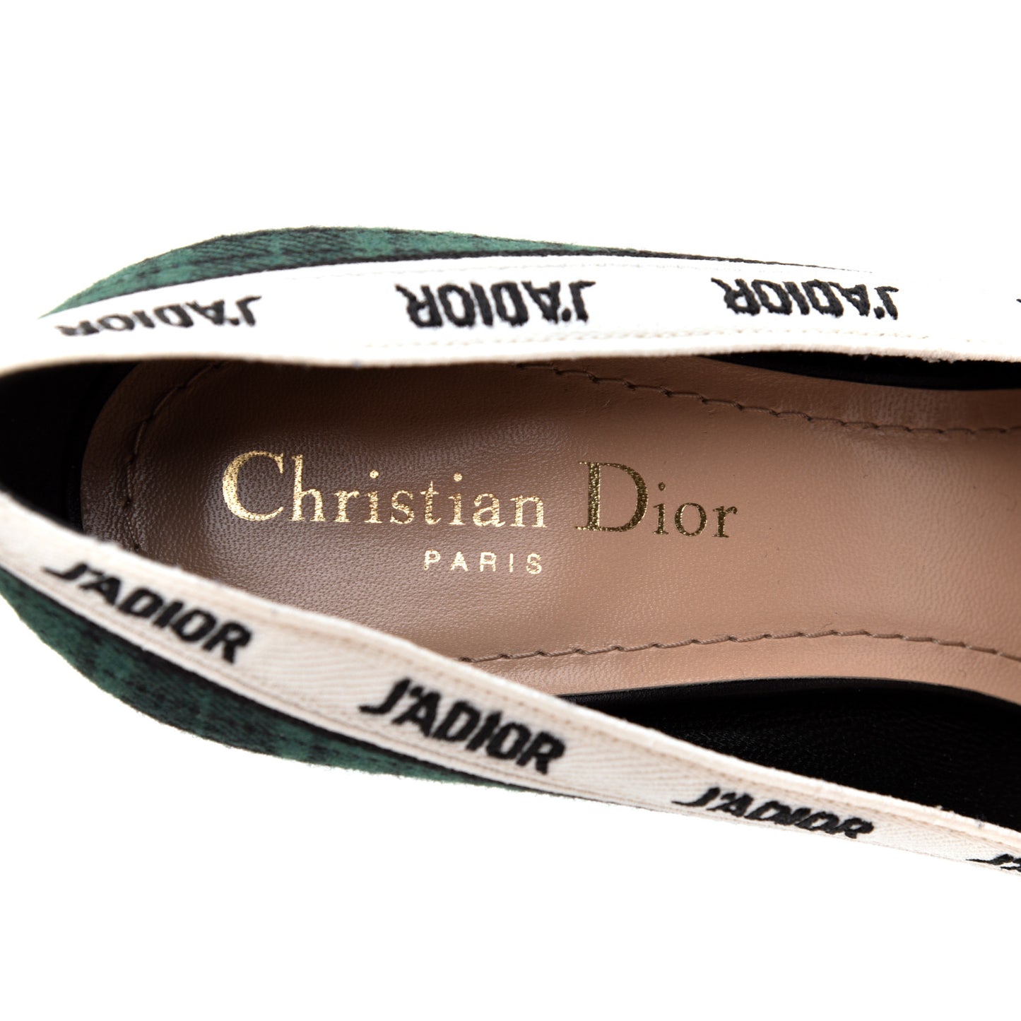 Canvas Ribbon Tartan Print Embroidered J'Adior 100mm Pumps 37 Black Green
