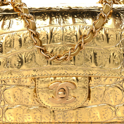 Chanel Metallic Calfskin Crocodile Embossed Cocodile Rectangular Mini Flap Gold 8 of 10