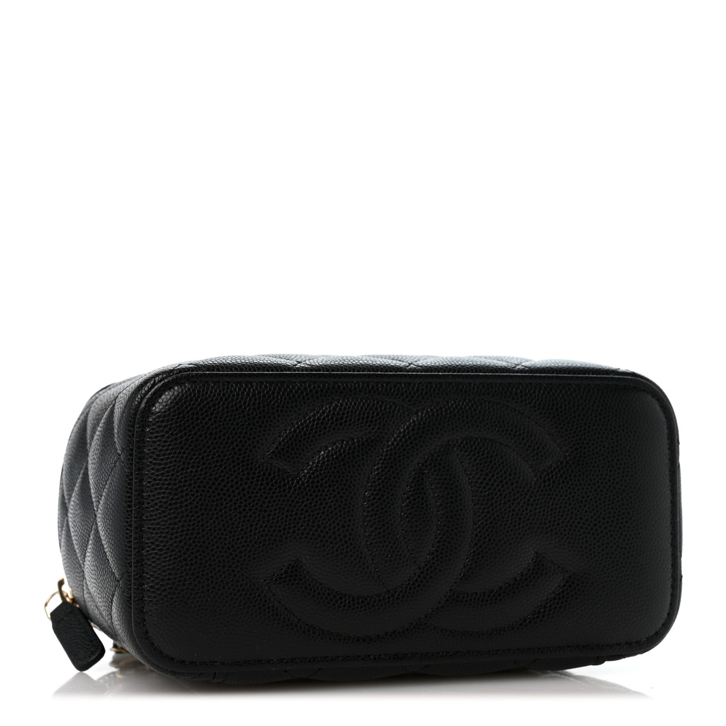 Caviar Quilted Crystal CC Logo Vanity Case With Chain Black