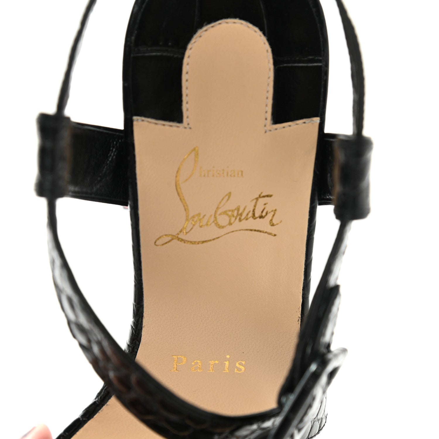 Christian Louboutin Calfskin Alligator Embossed Selima 130 Sandals 37.5 Black 7 of 7