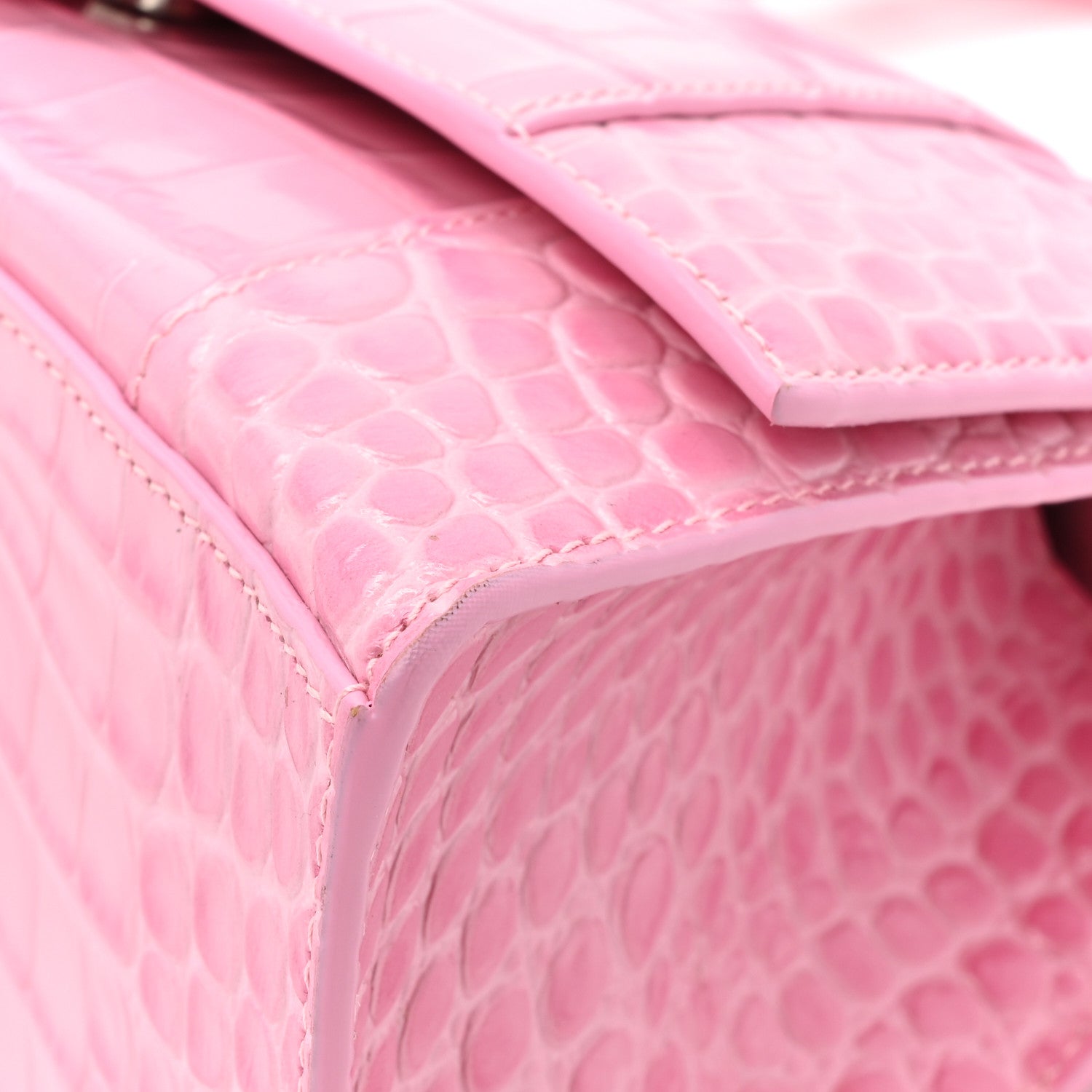 Balenciaga Shiny Calfskin Crocodile Embossed Small Hourglass Top Handle Bag Candy Pink 11 of 14