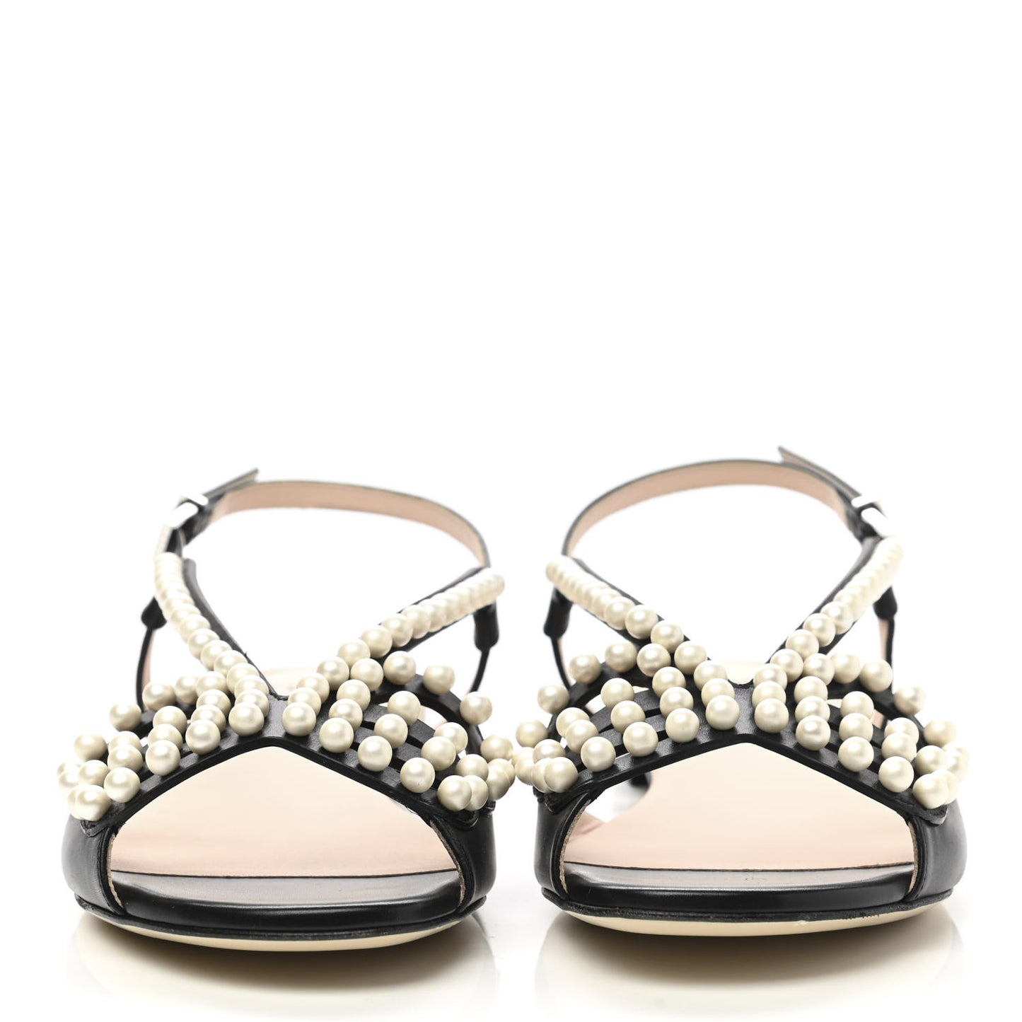 Calfskin Pearl Bow Sandals 39.5 Black