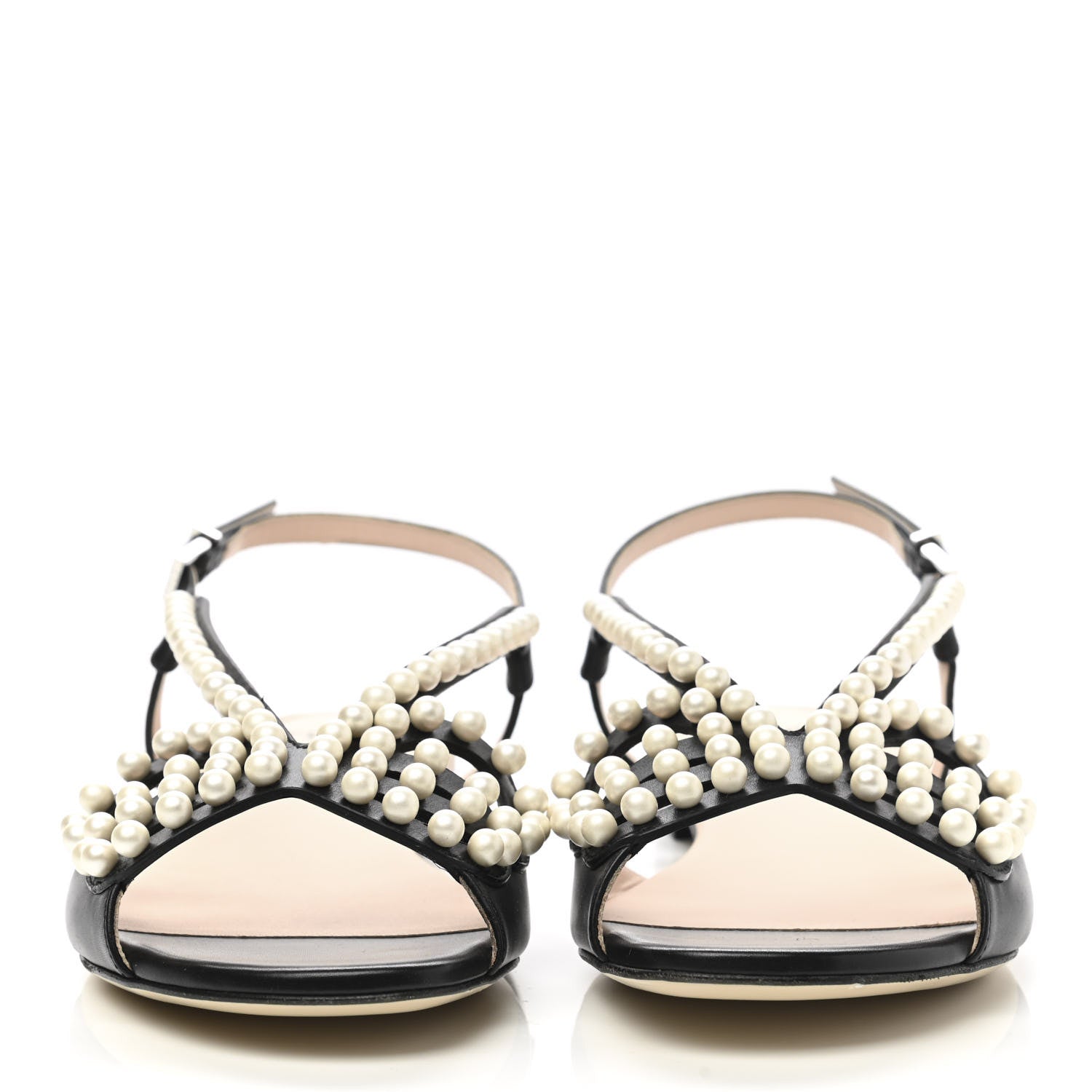 Fendi Calfskin Pearl Bow Sandals 39.5 Black 2 of 8