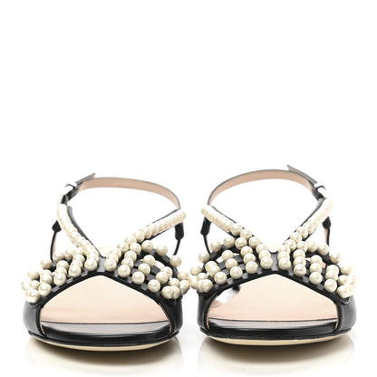 Fendi Calfskin Pearl Bow Sandals 39.5 Black 2 of 8