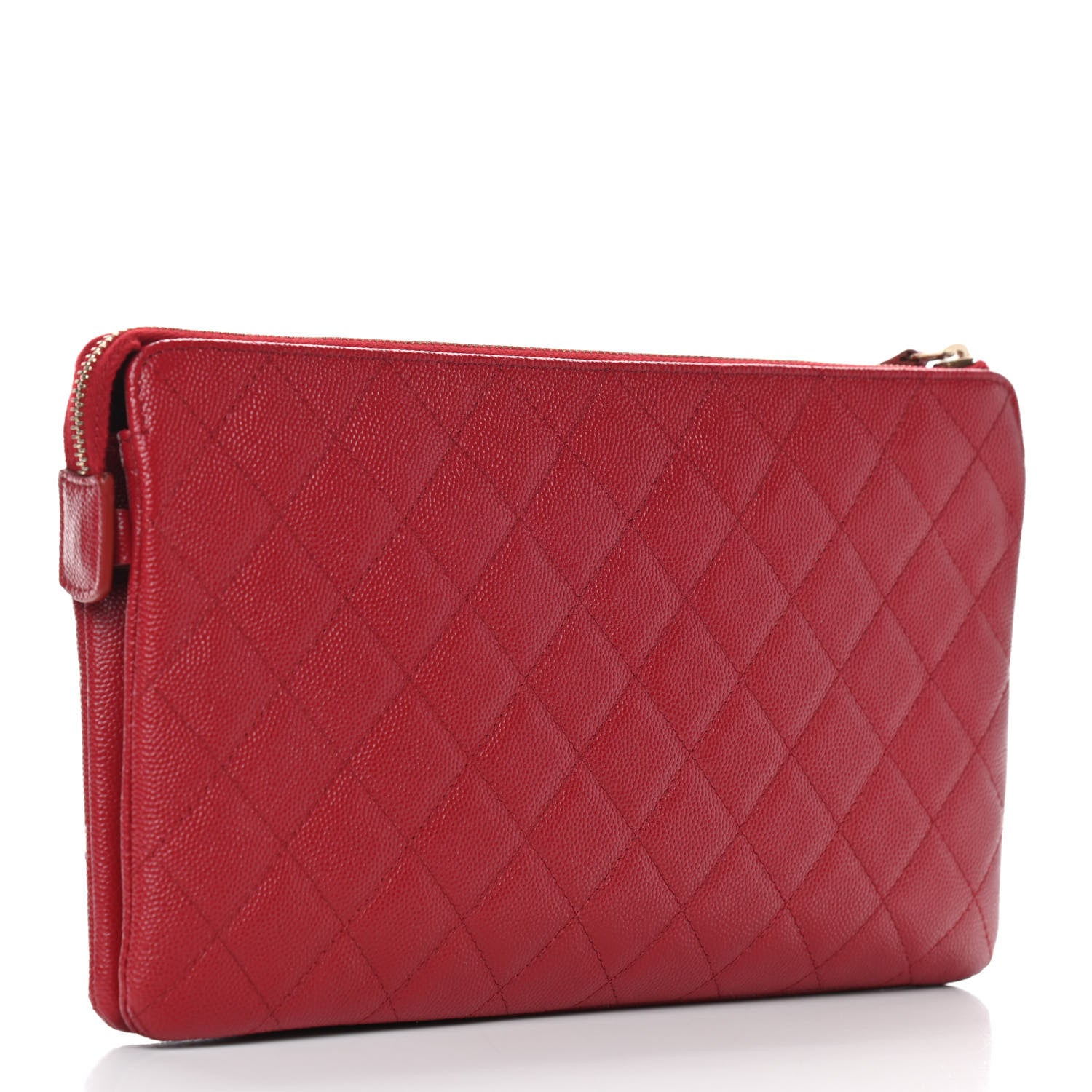 Chanel Caviar Quilted Large Zipped Clutch Red 3 of 10