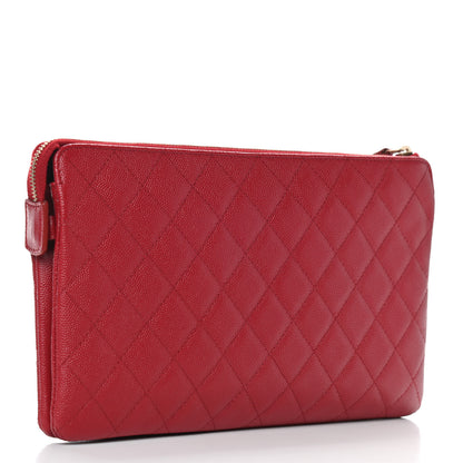 Chanel Caviar Quilted Large Zipped Clutch Red 3 of 10
