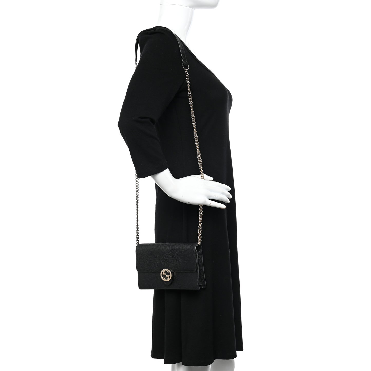 Dollar Calfskin Interlocking G Chain Wallet Black