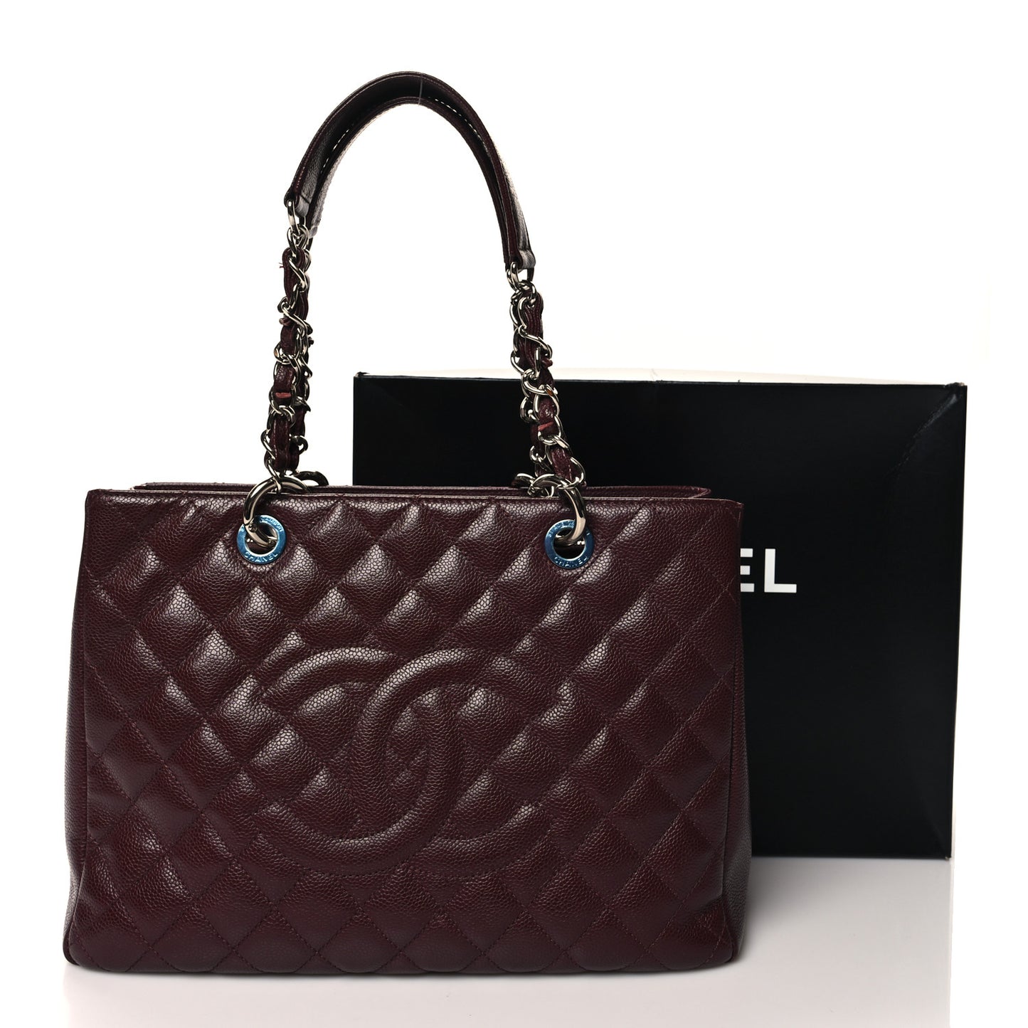 Caviar Quilted Grand Shopping Tote GST Dark Burgundy