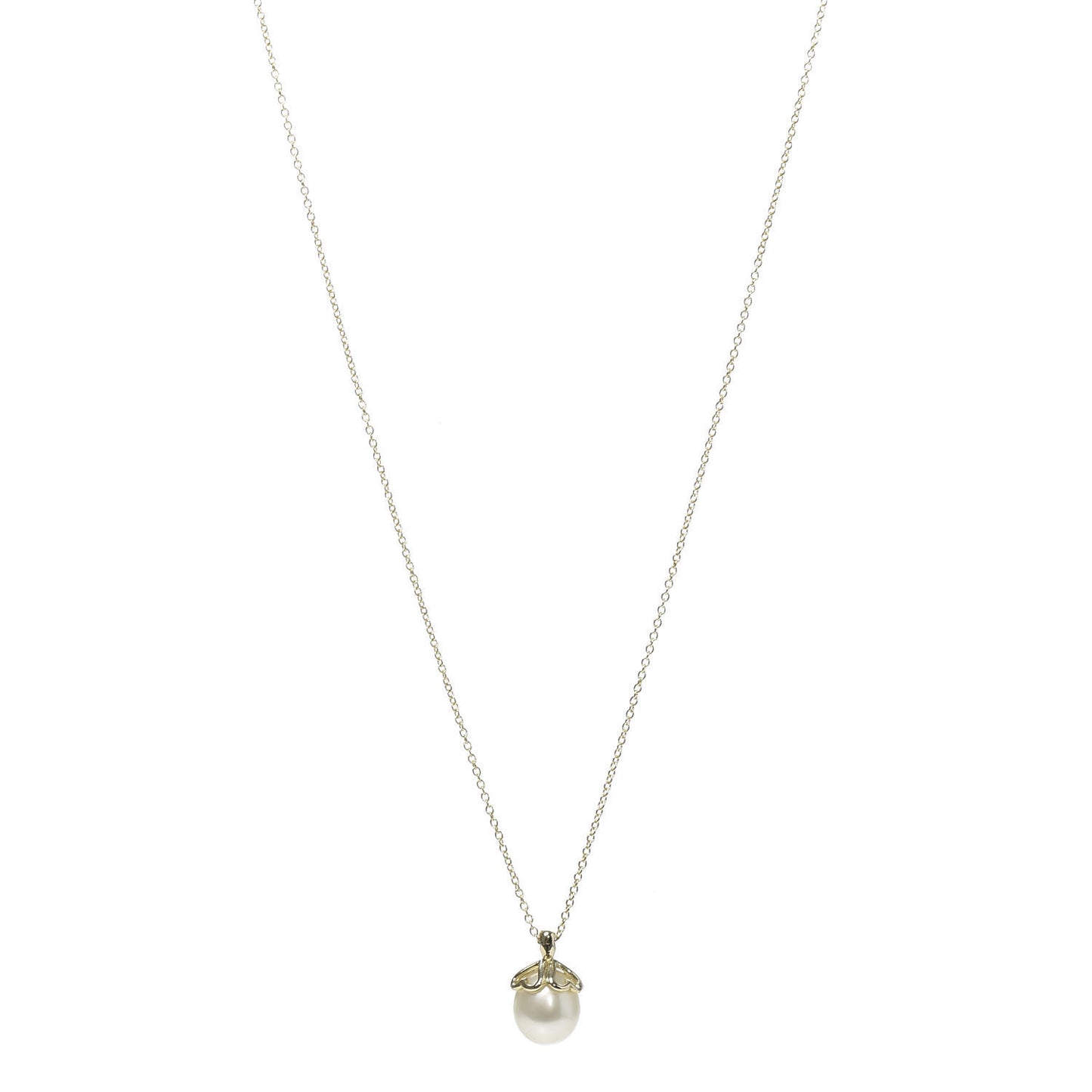 18K Yellow Gold Pearl Heart Drop Pendant Necklace