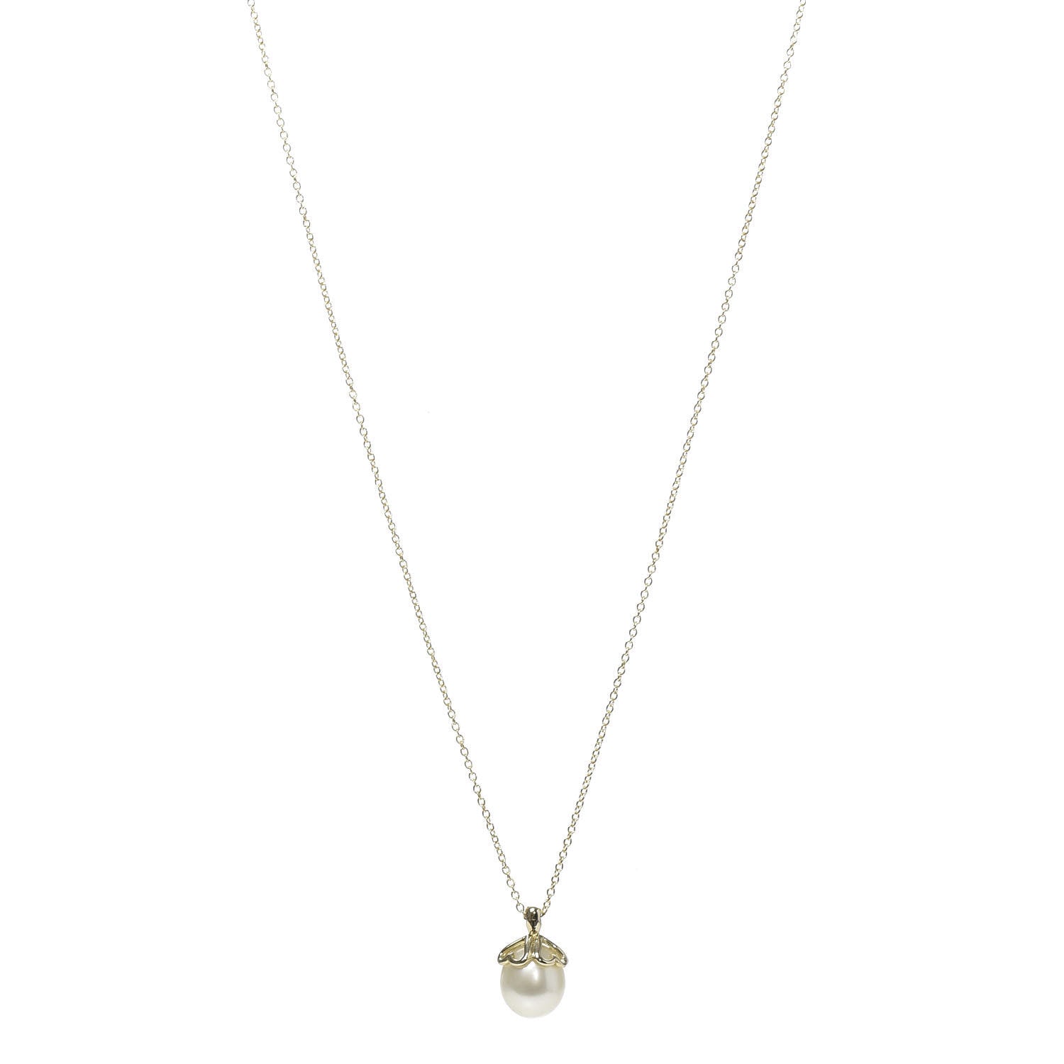 Tiffany 18K Yellow Gold Pearl Heart Drop Pendant Necklace 1 of 5