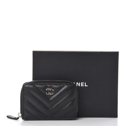 Chanel Caviar Chevron Quilted Zip Coin Purse Black 11 of 11