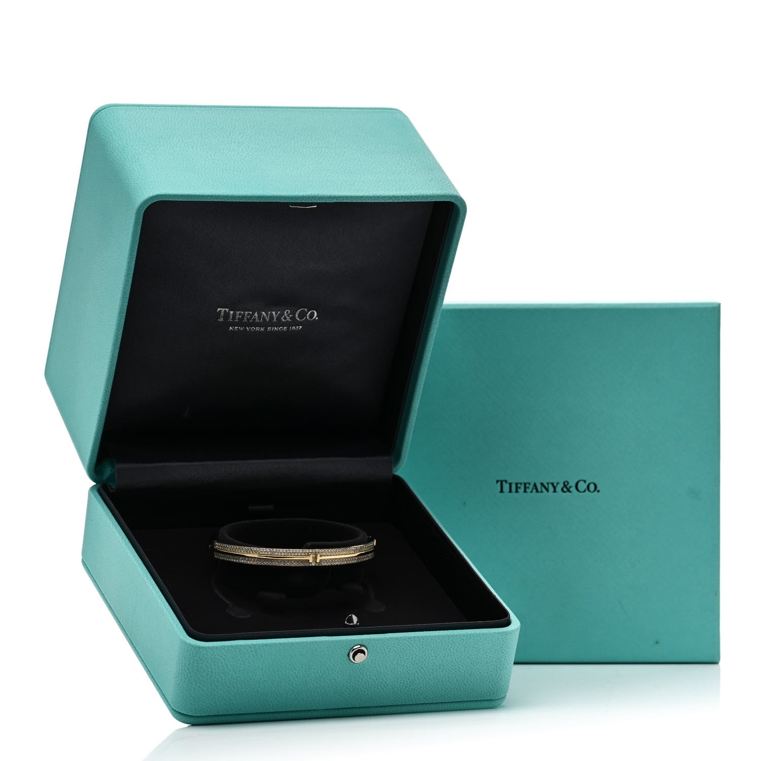 Tiffany 18K Yellow Gold Diamond T Hinged Pave Bracelet 4 of 4