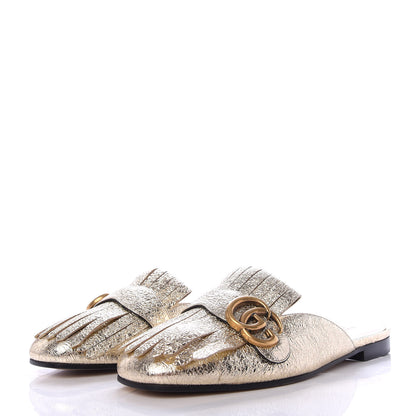 Gucci Galassia Womens GG Marmont Fringe Slippers 37.5 Platino 3 of 12